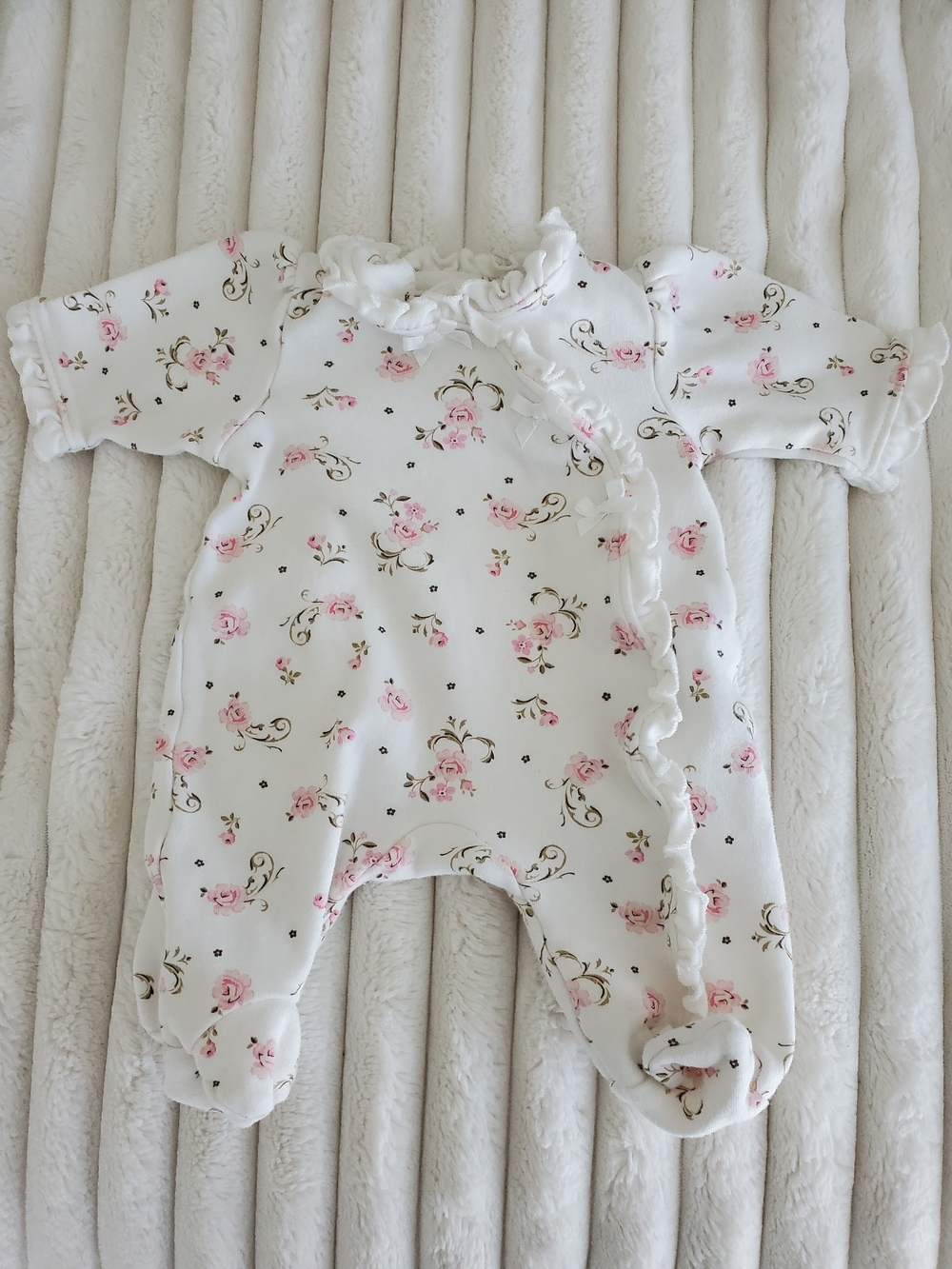 Little Me Preemie Footie Onesie with Pink Floral Ruffles
